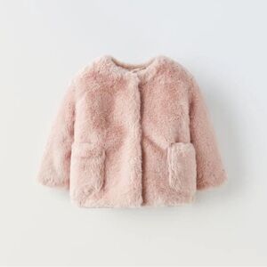Zara Faux Fur Coat - Pink - Size 9-12M